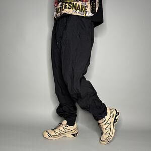 Vintage Nike Track Pants Jet Black Nylon Joggers Subtle Swoosh White Tag 90s